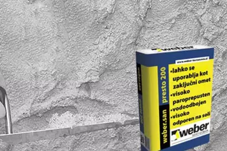 webersan presto 200 - Sanacijski (sušilni) omet, za vlažne in s solmi obremenjene površine.