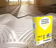 webercol flex plus W - Fleksibilno belo lepilo za ploščice in naravni kamen. Primerno za lepljenje keramike čez keramiko.