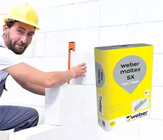 webermaltex SX - Lepilo za lepljenje plinobetonskih (siporex, siporeks) zidakov v beli barvi.