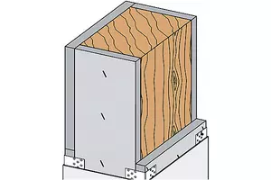 BH14RF - 4-strane obloge lesenih stebrov R 30 do R 90 z Rigips ognjeodporno ploščo RF.