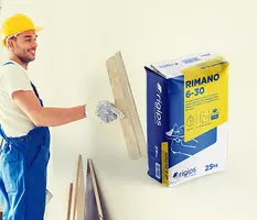 RIGIPS RIMANO 6-30 je ročni omet na osnovi mavca za notranje površine, posebej primeren za obnovitvena dela. RIGIPS RIMANO 6-30 je ročni omet na osnovi mavca za notranje površine, posebej primeren za obnovitvena dela.
