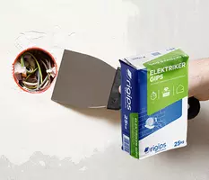 Rigips Električarski mavec - Rigips Električarski mavec se uporablja za pritrditev npr. elektro doz in električne napeljave, pa tudi za popravila površin na stenah in stropih v notranjih prostorih.