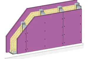 MW21DT - Stene z dvojno kovinsko podkonstrukcijo in 1-slojno oblogo z Rigips Duo’Tech - mavčno ploščo za visoke zahteve zvočne zaščite.