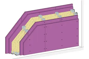 MW22DT - Stena za kinodvorane, 2-slojna obloga z Rigips Duo’Tech - mavčno ploščo za visoke zahteve zvočne zaščite.