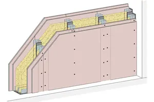 MW22HA - Stene z dvojno kovinsko podkonstrukcijo in 2-slojno oblogo z Rigips Habito ploščo.