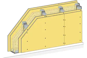 MW22RH - Stene z dvojno kovinsko podkonstrukcijo in 2-slojno oblogo z Rigidur H mavčno vlakneno ploščo.