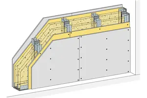 MW22RHRB - Stene z dvojno kovinsko podkonstrukcijo in 2-slojno oblogo z Rigidur H mavčno vlakneno ploščo in Rigips gradbeno ploščo RB oz. RBI.