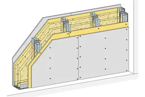 MW22RHRF - Stene z dvojno kovinsko podkonstrukcijo in 2-slojno oblogo z Rigidur H mavčno vlakneno ploščo in Rigips ognjeodporno ploščo RF oz. RFI.