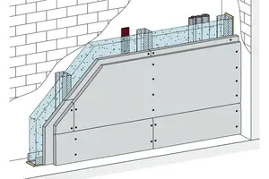 SW12DD - Stene jaškov z enojno podkonstrukcijo, 2-slojna obloga z Rigips Die Dicke RF oz. RFI