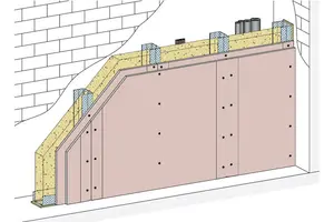 SW12HA - Stene jaškov z enojno podkonstrukcijo, 2-slojna obloga z Rigips Habito.