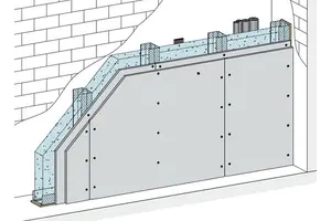 SW12RF - Stene jaškov z enojno podkonstrukcijo, 2-slojna obloga z Rigips ognjeodporno ploščo RF oz. RFI.