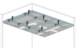 AD10RTB - Spuščen strop z dvonivojsko kovinsko podkonstrukcijo z Rigiton Big Air perforirano ploščo.