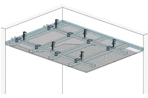 AD10RTA - Spuščen strop z dvonivojsko kovinsko podkonstrukcijo z Rigiton Air perforirano ploščo.