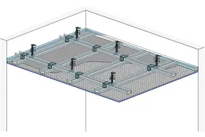 AD10RTP - Spuščen strop z dvonivojsko kovinsko podkonstrukcijo z Rigiton perforirano ploščo z slojem akustičnega ometa.
