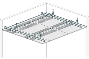 AD20GYD - Spuščen strop z kovinsko podkonstrukcijo za obliko robu D2 z Gyptone Activ’Air kasetnimi ploščami.