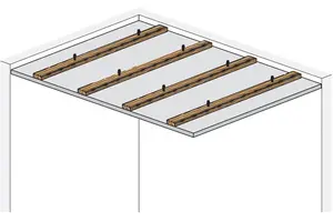 SD41RF - Stropna obloga z leseno podkonstrukcijo, enojne letve, z Rigips Die Dicke RF.