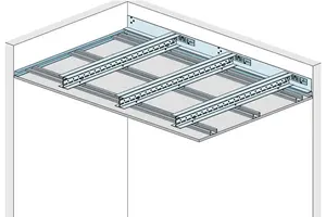 WS20RB-d - Strop z nosilci dolgega razpona Sistem „XL“ (varianta direktna pritrditev) z Rigips gradbeno ploščo RB.