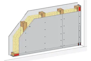 PS41CF - Stena z enojno leseno podkonstrukcijo, 1-slojna obloga z Rigips Climafit.