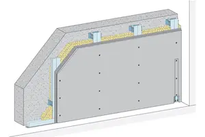 PS21CF - Stenska obloga z nastavljivimi prepogibnimi držali, 1-slojna obloga z Rigips Climafit.