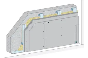 PS22CF - Stenska obloga z nastavljivimi prepogibnimi držali, 2-slojna obloga z Rigips Climafit.