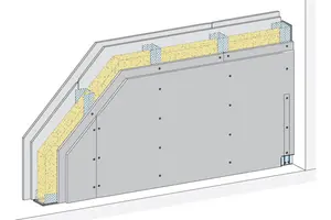 PS32CF - Stena z enojno kovinsko podkonstrukcijo, 2-slojna obloga z Rigips Climafit in Rigips gradbeno ploščo RB oz. Rigips ognjeodporno ploščo RF.