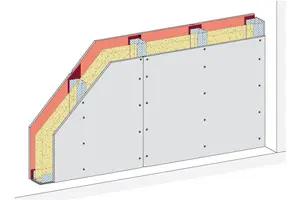 SR21SRB - Stena z enojno kovinsko podkonstrukcijo, 1-slojna obloga, z Rigips zaščitno ploščo pred sevanjem + Rigips gradbena plošča RB.