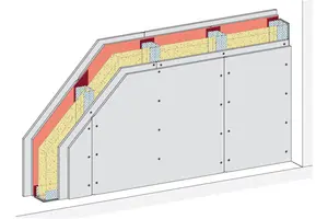 SR22SRB - Stena z enojno kovinsko podkonstrukcijo, 2-slojna obloga, z Rigips zaščitno ploščo pred sevanjem + Rigips gradbena plošča RB.