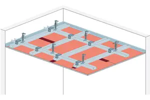 RS31SRB - Spuščen strop z dvonivojsko kovinsko podkonstrukcijo z Rigips zaščitno ploščo pred sevanjem.