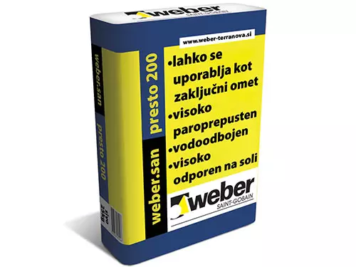 webersan presto 200 - Sanacijski (sušilni) omet, za vlažne in s solmi obremenjene površine.