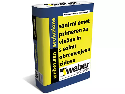 webersan evoluzione - Sanacijski (sušilni) omet primeren za vlažne in s solmi obremenjene zunanje in notranje površine.