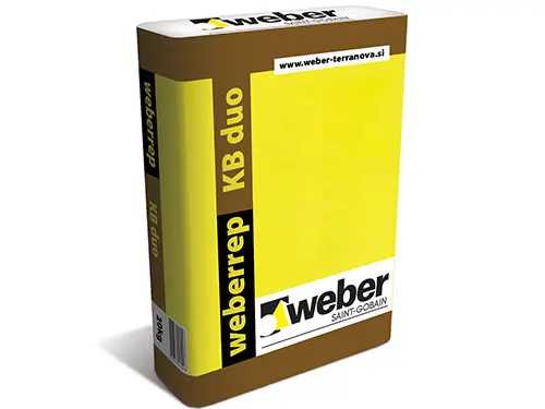 weberrep KB Duo - Antikorozivni, cementni premaz namenjen zaščiti armature armiranega betona, ter kot osnovni premaz za izboljšanje oprijema grobih sanacijskih malt za beton.