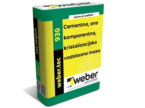 webertec 930 - Mineralna, cementna, enokomponetna, rigidna vodotesna masa za izvedbo hidroizolacijo na mineralnih podlagah in rezervoarjih s pitno vodo.