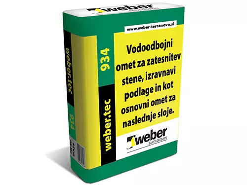 webertec 934 - hidravlično vezan, vodoneprepusten omet. Namenjen je zatesnitvi stene, izravnavi podlage in kot osnovni omet za naslednje sloje.