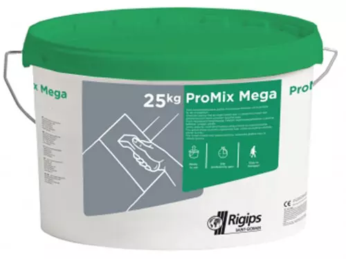 RIGIPS PROMIX MEGA - Pripravljena gladilna masa za ročno obdelavo površin mavčnokartonskih plošč.