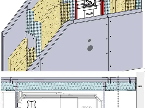 IW22RB - Istalacijske suhomontažne stene 2 slojna obloga, z Rigips impregniranimi gradbenimi ploščami RBI.