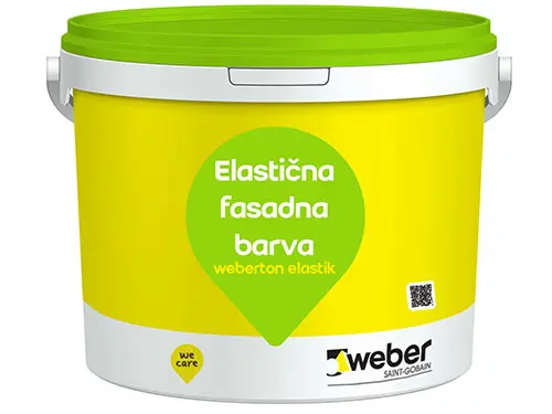 Elastična fasadna barva s funkcijo premoščanja lasnih razpok in izboljšano zaščito proti algam in plesnim.