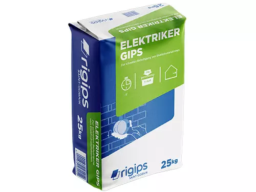 Rigips Električarski mavec - Rigips Električarski mavec se uporablja za pritrditev npr. elektro doz in električne napeljave, pa tudi za popravila površin na stenah in stropih v notranjih prostorih.