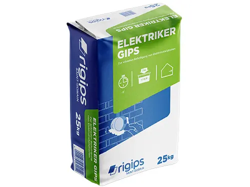 Rigips Električarski mavec - Rigips Električarski mavec se uporablja za pritrditev npr. elektro doz in električne napeljave, pa tudi za popravila površin na stenah in stropih v notranjih prostorih.