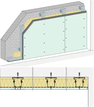 VS21AR - Suhomontažna stenska obloga z nastavljivimi prepognimi držali, 1-slojna obloga z Aquaroc cementno ploščo