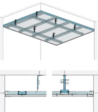 MD20RB - Spuščen strop z enonivojsko kovinsko podkonstrukcijo z Rigips gradbeno ploščo RB oz. Rigips Die Dicke RF