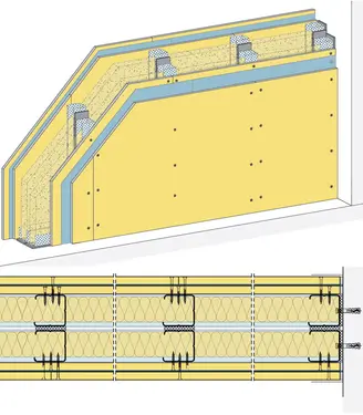 EW23RH - Suhomontažne protivlomne stene, stena z dvojno podkonstrukcijo, 3-slojno oblogo - RC 2, z Rigidur H mavčno vlakneno ploščo in jekleno pločevino.
