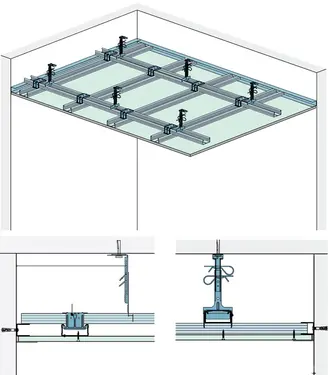 MD10AR - Spuščen strop z dvonivojsko kovinsko podkonstrukcijo z Aquaroc cementno ploščo