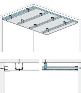 MD30RB - Stropna obloga z kovinsko podkonstrukcijo z Rigips gradbeno ploščo RB oz. Rigips Die Dicke RF.