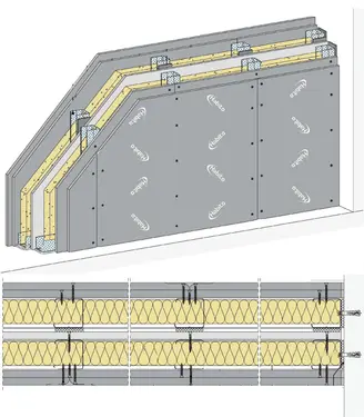 MW221HA - Stena z dvojno podkonstrukcijo, 2-slojno oblogo z notranjo ploščo, z Rigips Habito oz. Habito impregnirano ploščo.