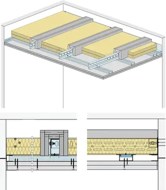 WS12RF - Strop z nosilci dolgega razpona Sistem „L“ z Rigips ognjeodporno ploščo RF oz. Rigips Die Dicke RF.
