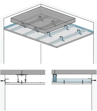 DB31RF - Stropna obloga s kovinsko podkonstrukcijo z Rigips ognjeodporno ploščo RF oz. Rigips Die Dicke RF.