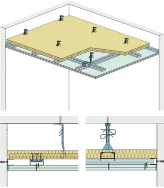 SD11AR - Spuščen strop z dvonivojsko kovinsko podkonstrukcijo z Aquaroc cementno ploščo.