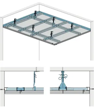 SD21RF - Spuščen strop z enonivojsko kovinsko podkonstrukcijo z Rigips ognjeodporno ploščo RF oz. Rigips Die Dicke RF.
