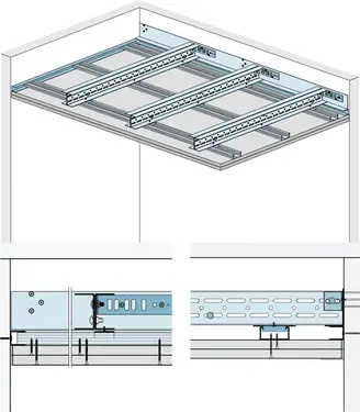 WS21RF - Strop z nosilci dolgega razpona Sistem „XL“ z Rigips ognjeodporno ploščo RF oz. Rigips Die Dicke RF.