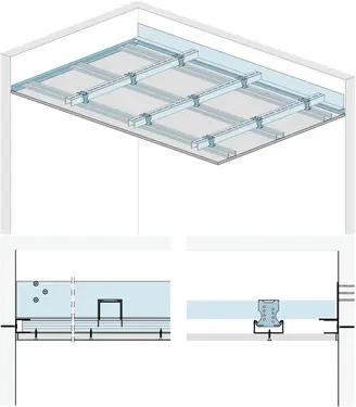 WS30RB - Strop z nosilci dolgega razpona Sistem „UA“ z Rigips gradbeno ploščo RB.